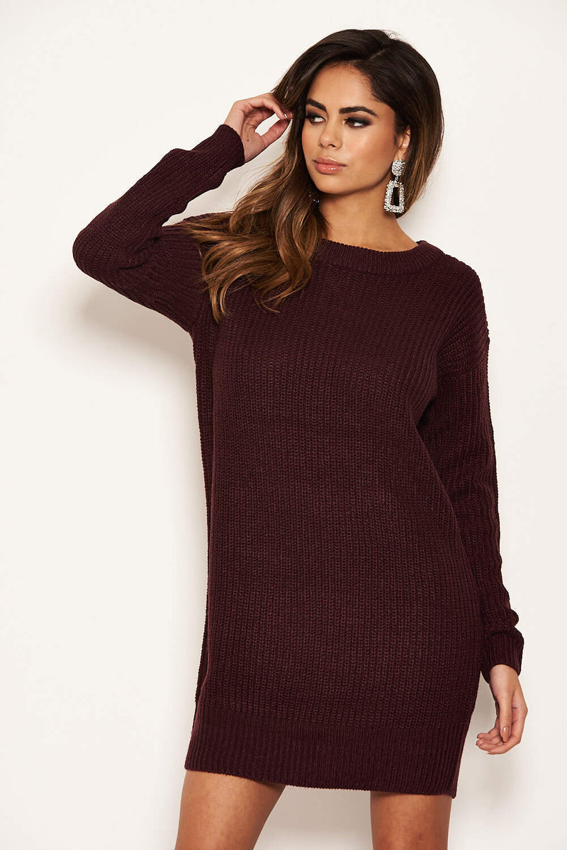 Plum Lace Up Back Jumper Dress