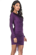 Plum Long Sleeved Ruched Dress