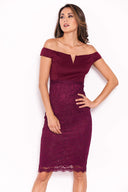 Plum Notch Front Lace Detail Midi Dress