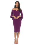 Plum Off The Shoulder Flare Midi Dress