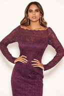 Plum Off The Shoulder Lace Dress