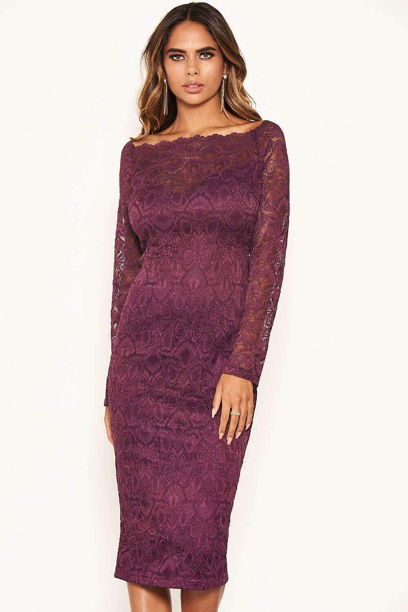 Plum Off The Shoulder Lace Dress