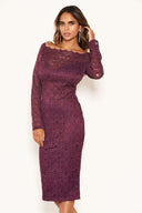 Plum Off The Shoulder Lace Dress