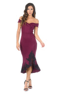 Plum Off The Shoulder Lace Hem Dress