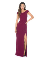 Plum Off The Shoulder Side Split Maxi Dress