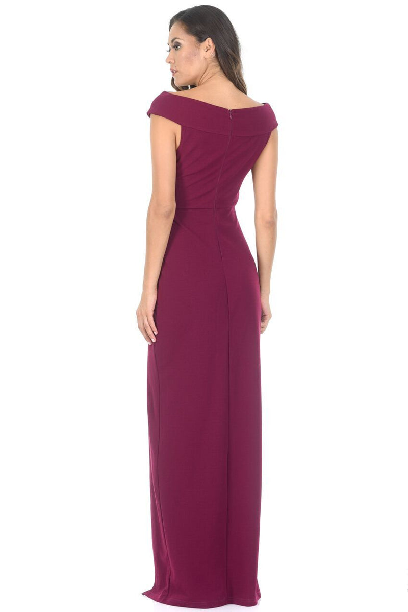 Plum Off The Shoulder Side Split Maxi Dress