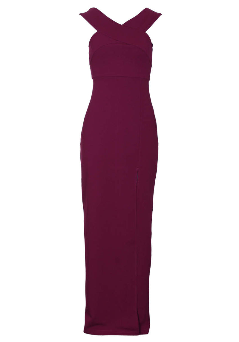 Plum Off The Shoulder Side Split Maxi Dress