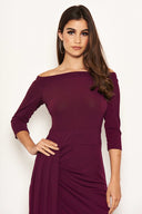 Plum Off The Shoulder Slit Maxi Dress