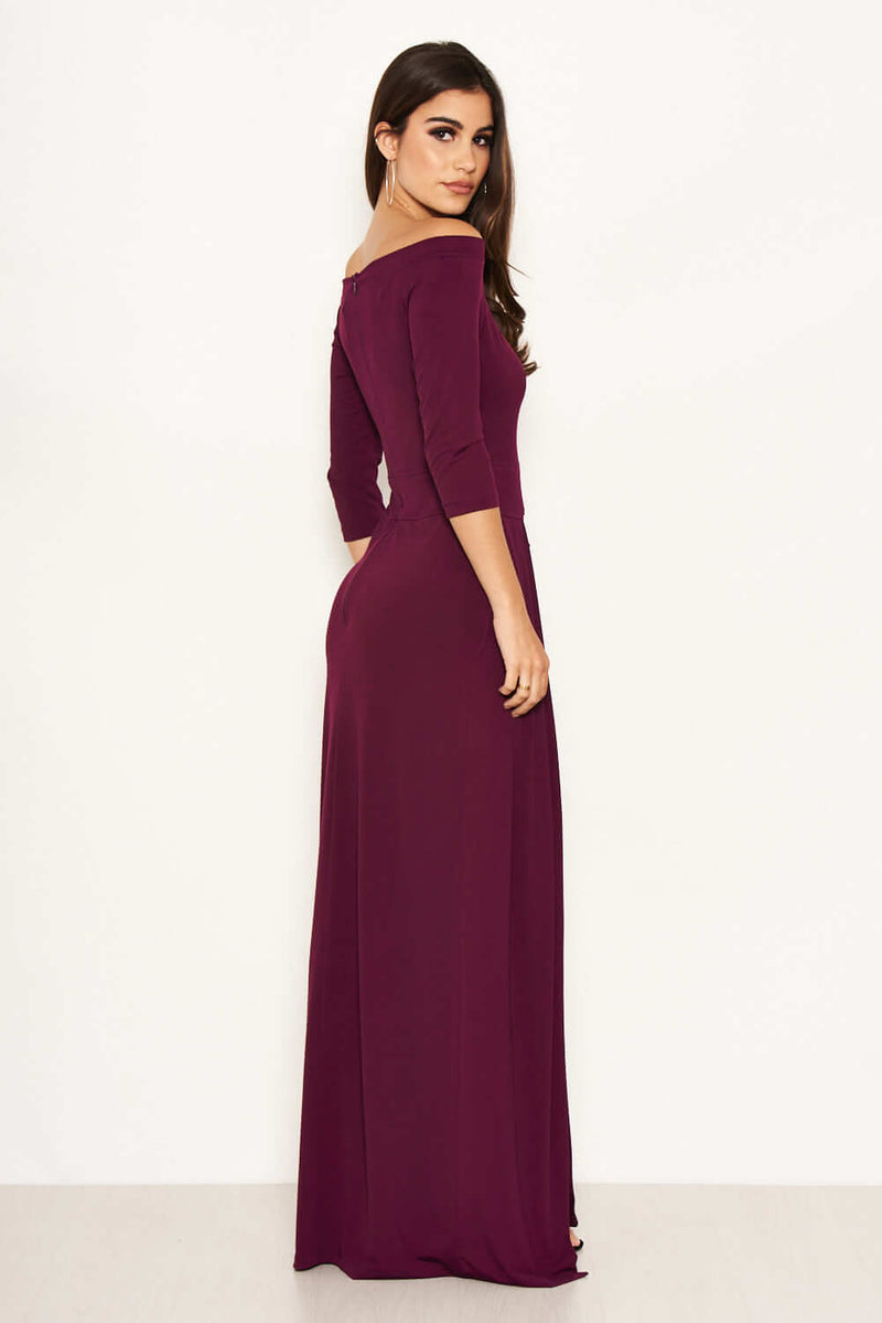 Plum Off The Shoulder Slit Maxi Dress