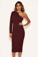 Plum One Shoulder Midi Dress With Chain Detail