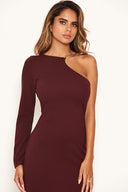 Plum One Shoulder Midi Dress With Chain Detail