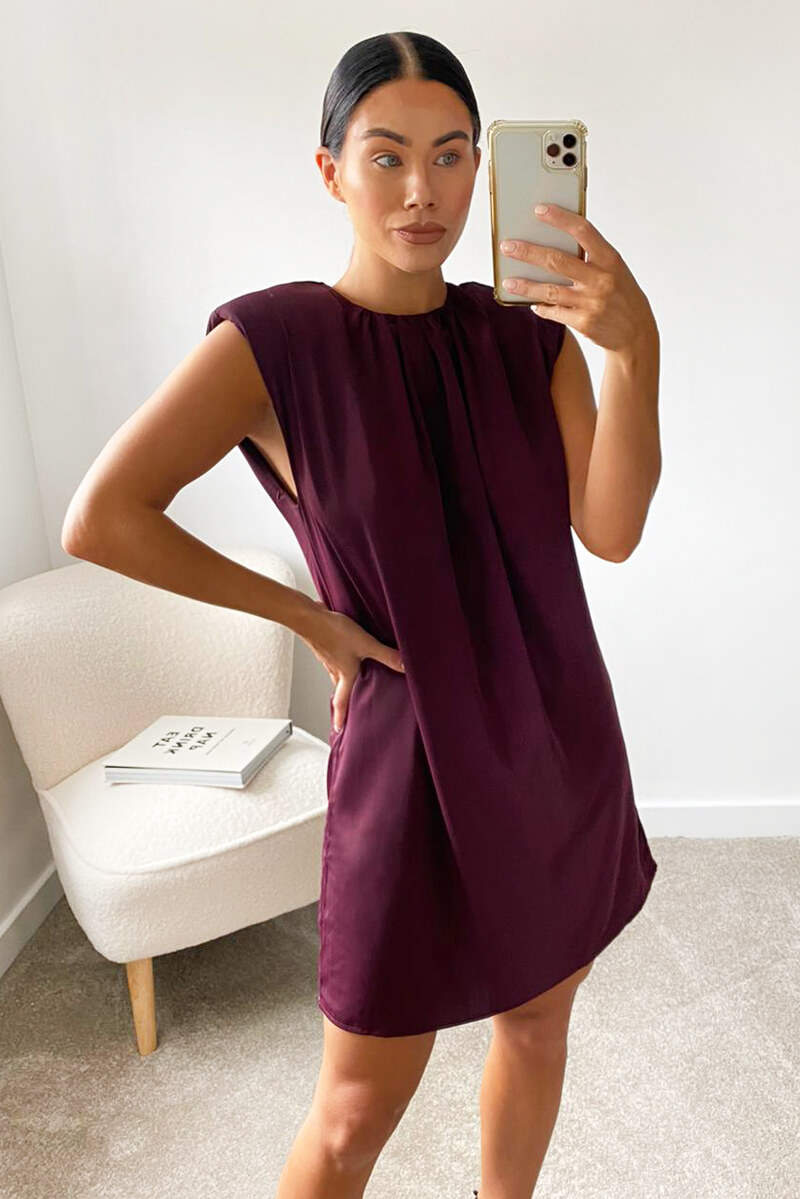 Plum Padded Shoulder Shift Dress AX Paris