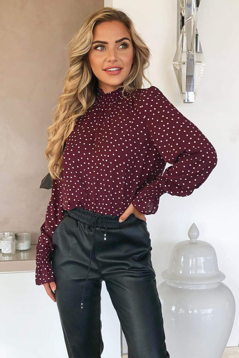 Plum Polka Dot Elasticated Top