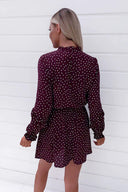 Plum Polka Dot Frill Shirt Dress