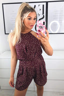 Plum Polka Dot High Neck Playsuit