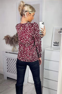 Plum Printed Long Gathered Sleeve Blouse