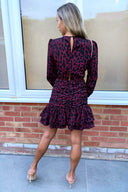 Plum Printed Long Sleeve Ruched Frill Dress