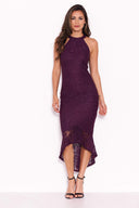 Plum Racer Neck Fishtail Dress