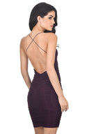 Plum Ruched Detail Halter Neck Dress