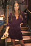 Plum Ruched Bodycon Dress With Cut Out Back