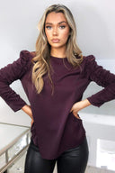 Plum Ruched Sleeve Top