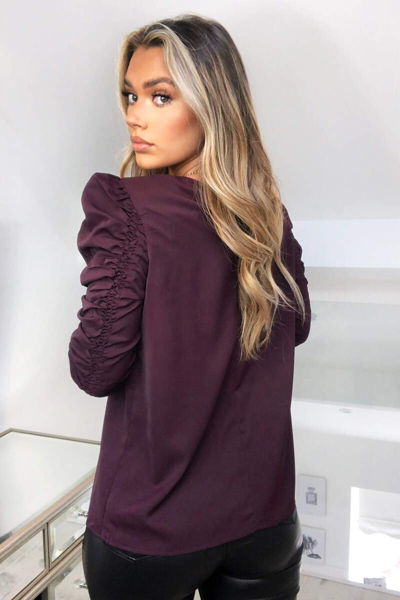 Plum Ruched Sleeve Top