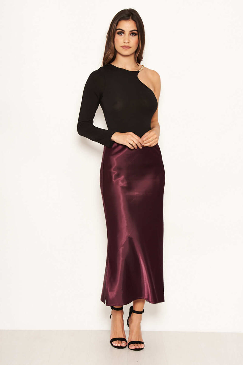 Plum Satin Midi Skirt AX Paris