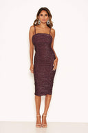 Plum Sparkle Strappy Ruched Dress