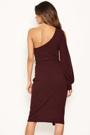 Plum Split Sleeve One Shoulder Bodycon Midi Dress