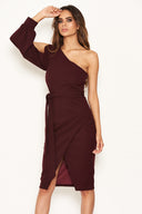 Plum Split Sleeve One Shoulder Bodycon Midi Dress