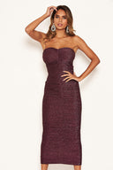 Plum Strapless Ruched Sparkle Dress