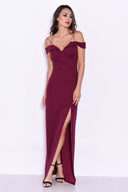 Plum Strappy Off The Shoulder Side Split Maxi Dress