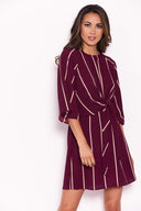 Plum Striped Tie Waist Mini Dress