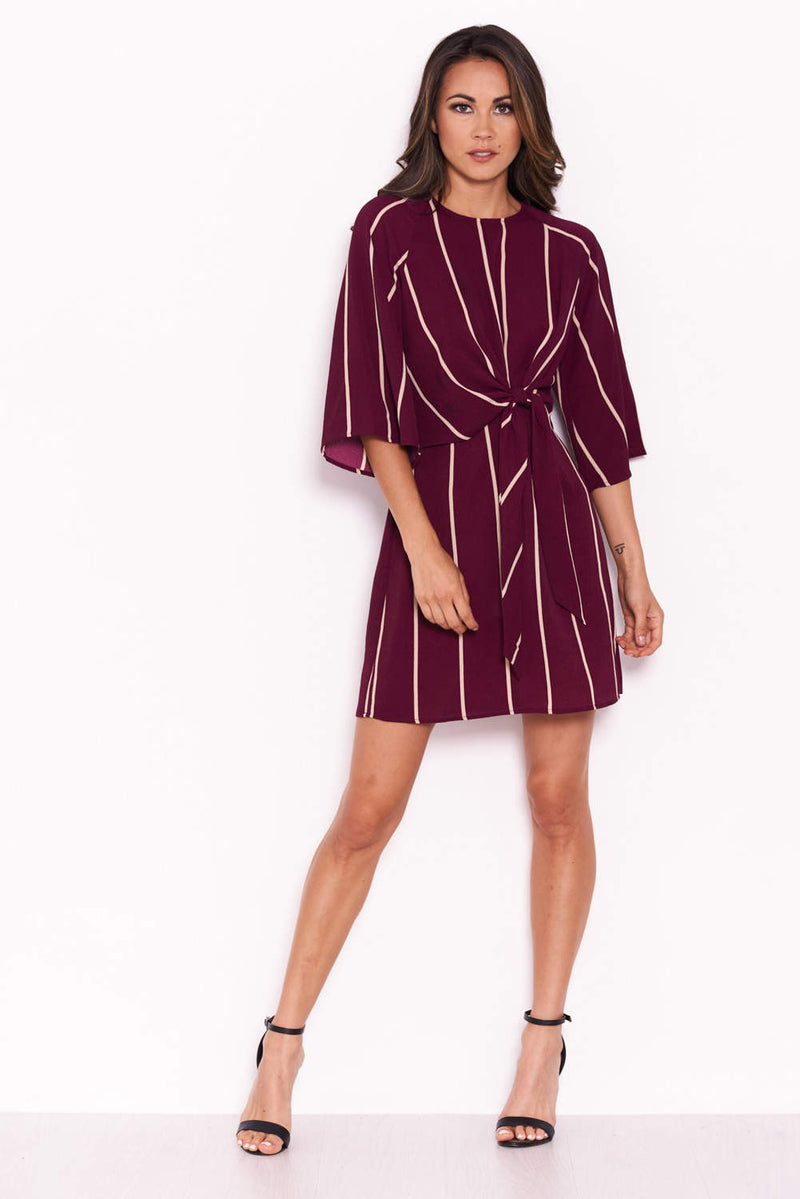 Plum Striped Tie Waist Mini Dress