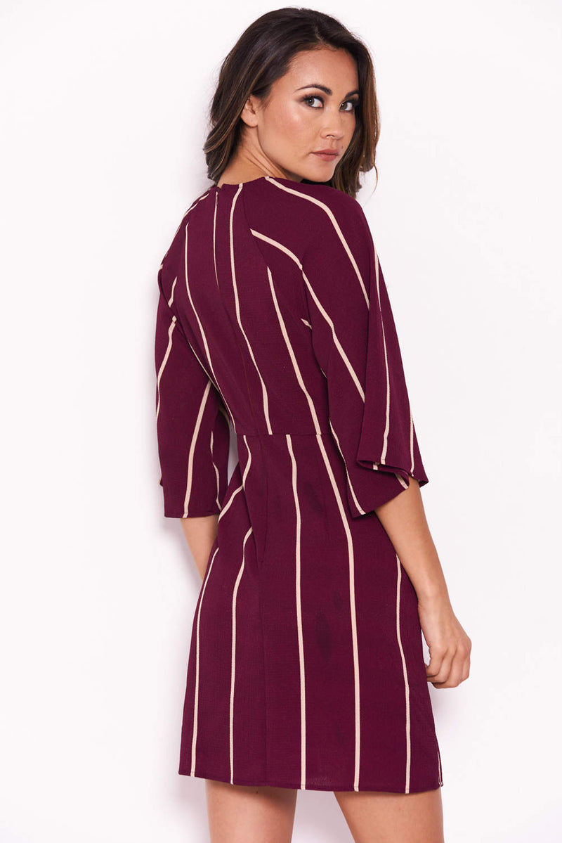 Plum Striped Tie Waist Mini Dress AX Paris