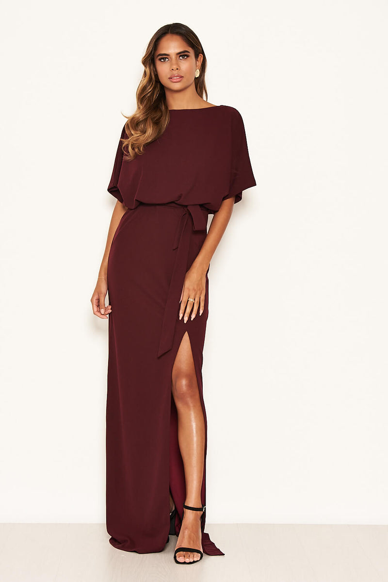 Plum Tie Waist Maxi Dress