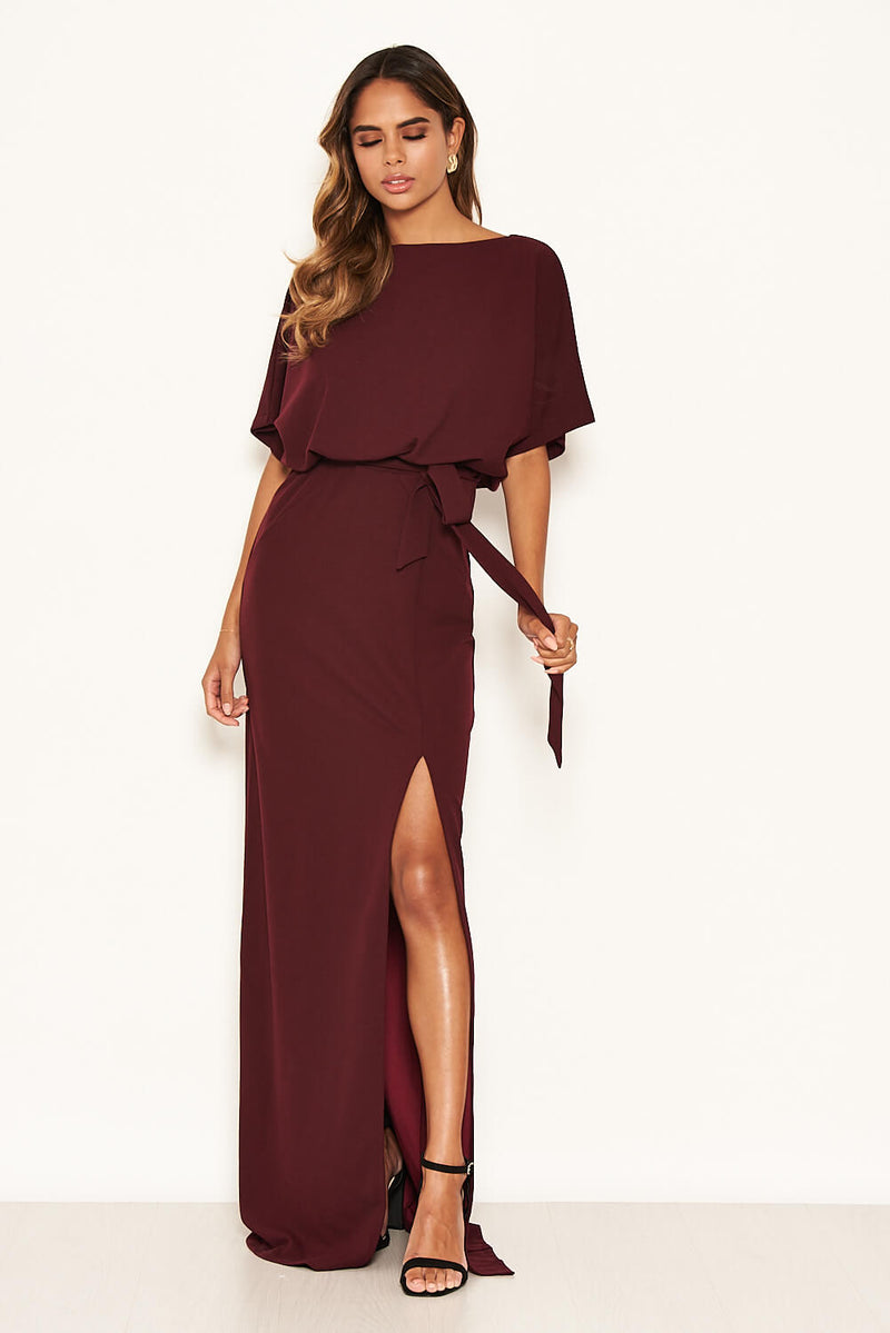 Plum Tie Waist Maxi Dress