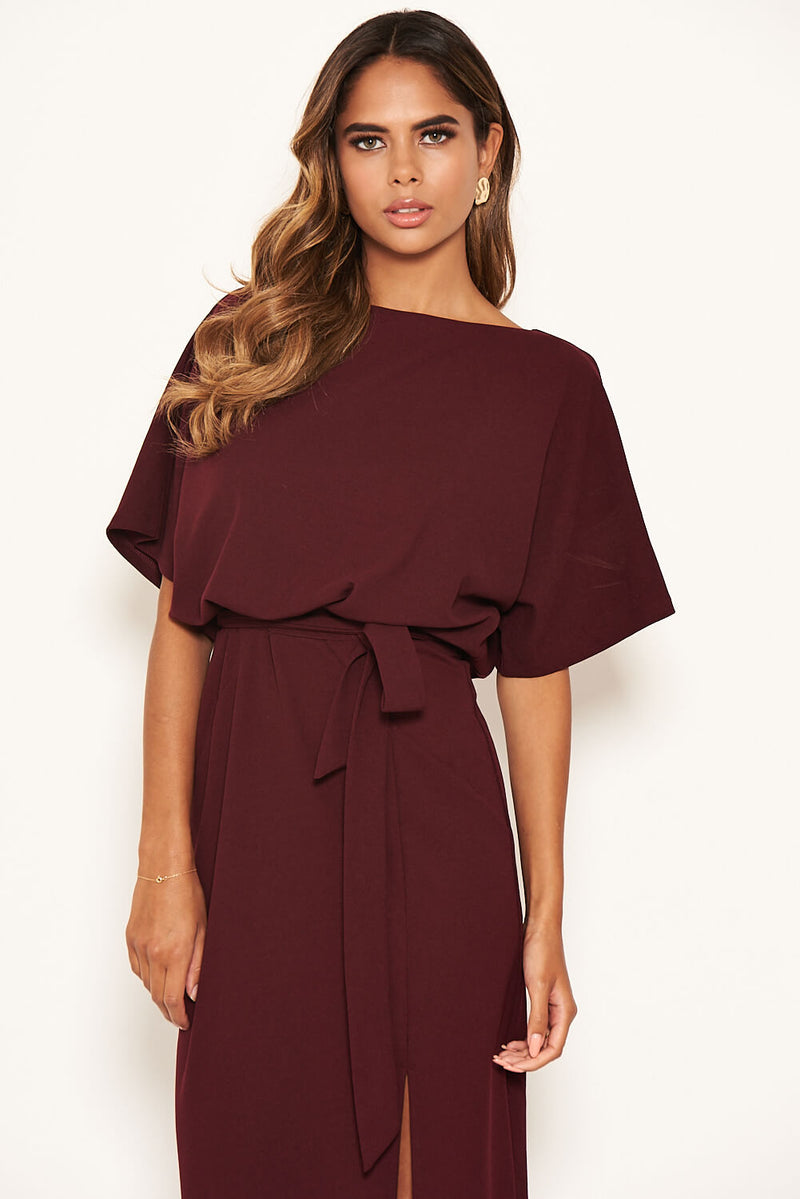 Plum Maxi Dress | Plum Tie Waist Split Leg Maxi Dress | AX Paris