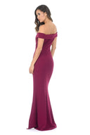 Plum V Front Bardot Side Split Maxi Dress