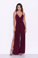 Plum Wide Leg Thigh Split Jumpsuit
