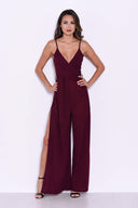 Plum Wide Leg Thigh Split Jumpsuit AX Paris