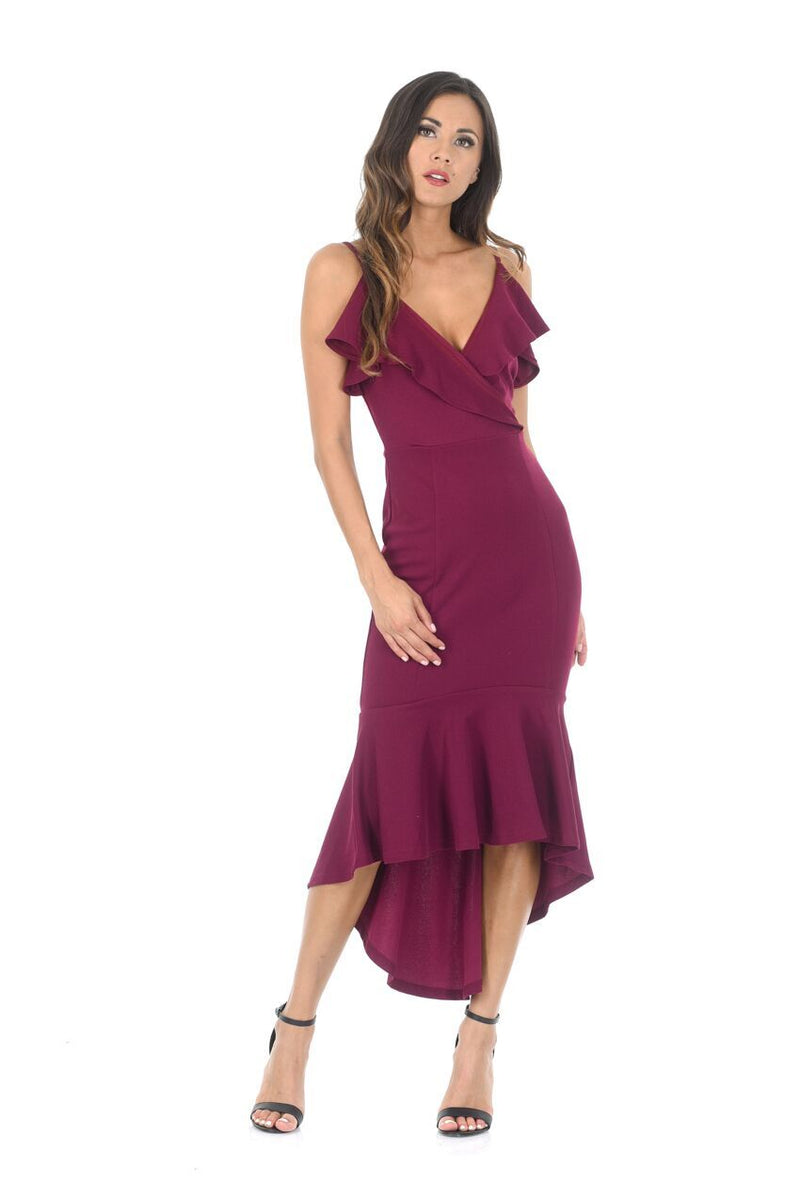 Plum Wrap Fishtail Midi Dress