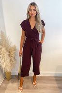 Plum Wrap Tie Waist Jumpsuit