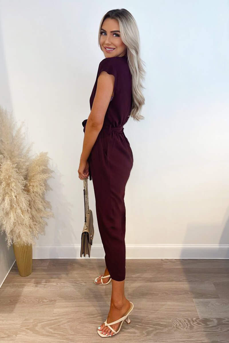 Plum Wrap Tie Waist Jumpsuit