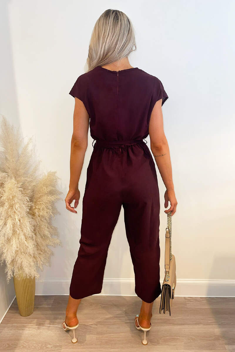 Plum Wrap Tie Waist Jumpsuit