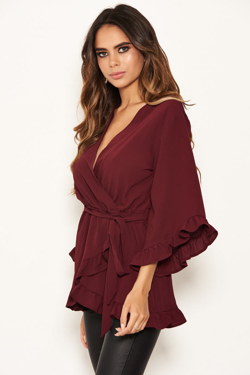 Plum Frill Wrap Top