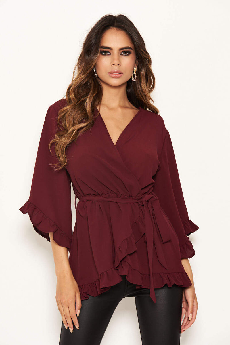 Plum Frill Wrap Top