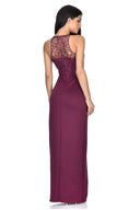 Plum High Neck Maxi Dress With Crochet Neck