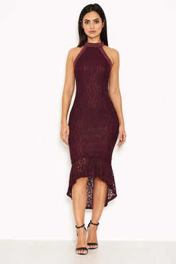 Plum Lace Choker Neck Dress