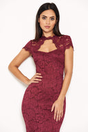 Plum Lace Open Back Bodycon Midi Dress